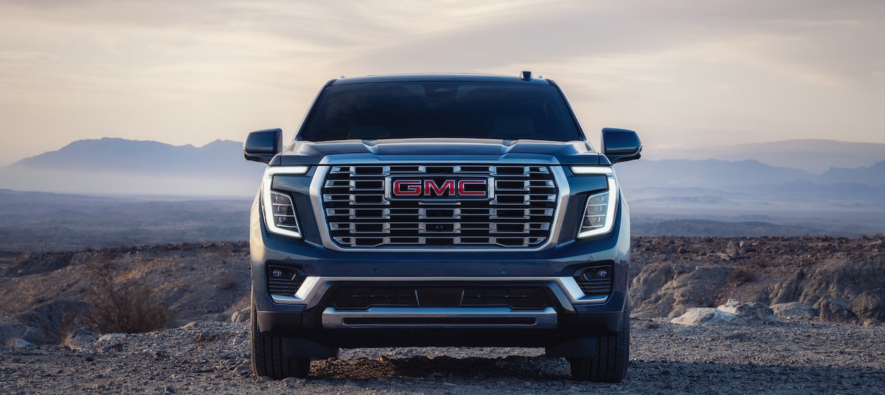 GMC Yukon Denali front view in canyon landscape